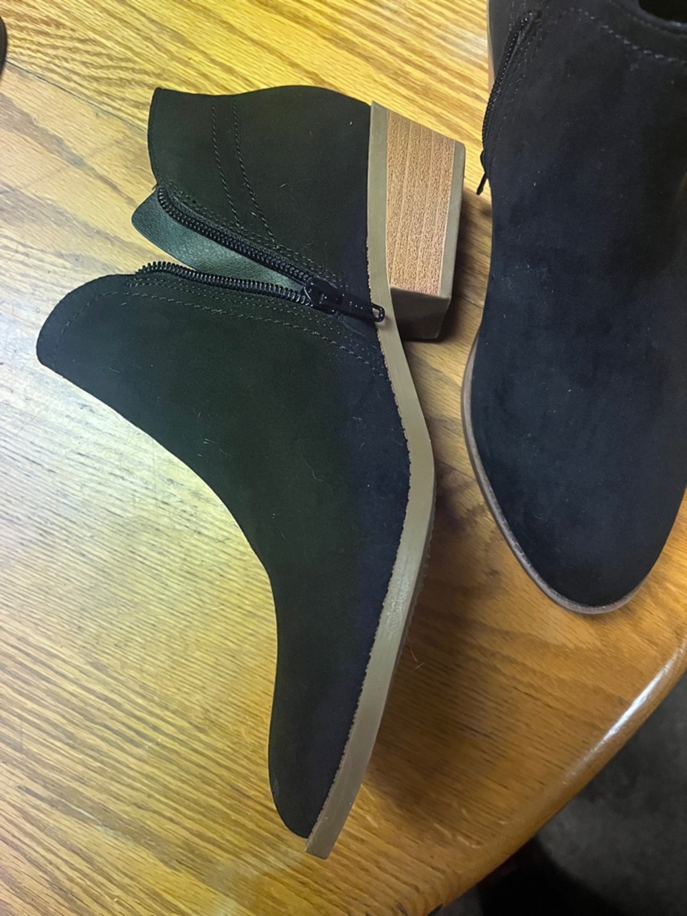 Women's Black Suede Ankle Booties with Low Block Heel